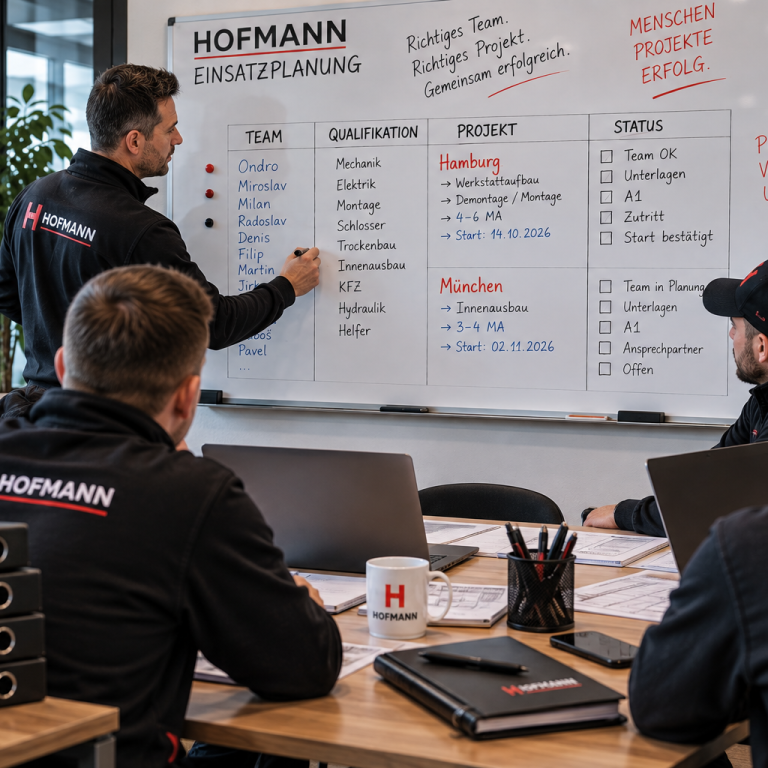 HOFMANN-PROJEKT plant passende Monteure anhand ihrer Erfahrung und Qualifikation für konkrete Projekte ein.
